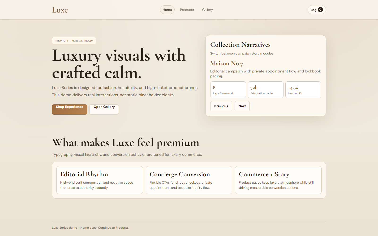 Luxe homepage preview